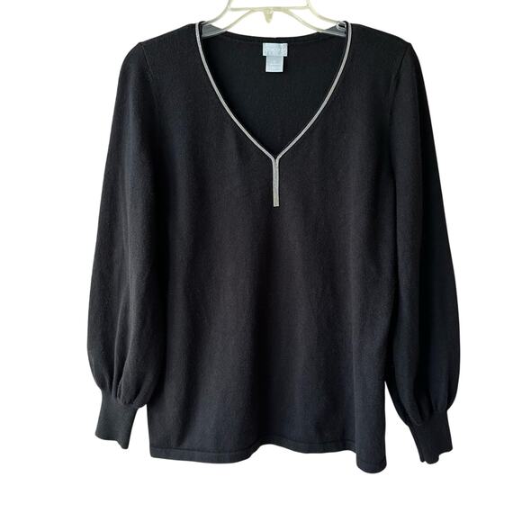Chico’s Sweater Cashmere Blend Embellished Black Chico's 0 US Small Classic - Picture 1 of 11